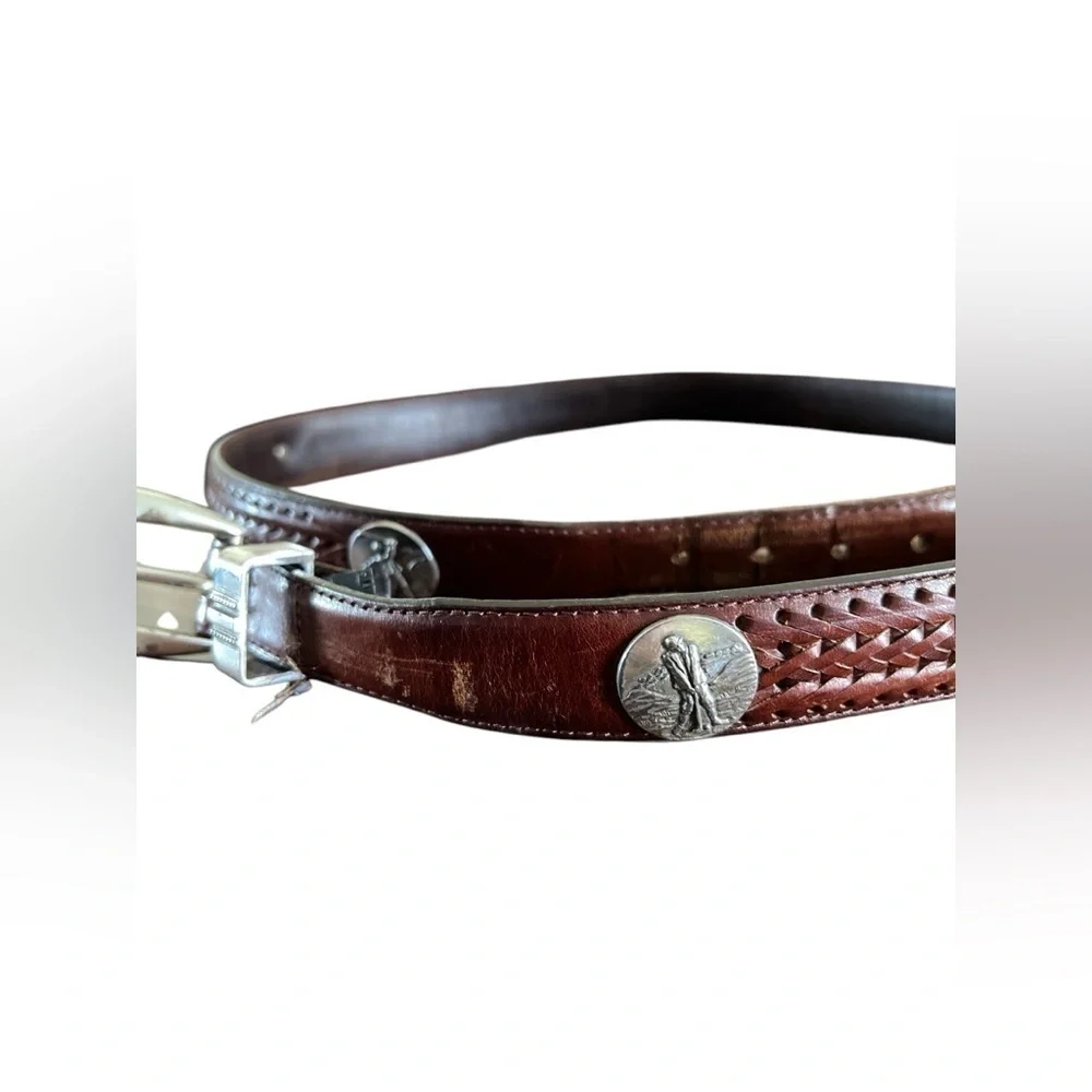 Vintage leather golf concho basket weave belt